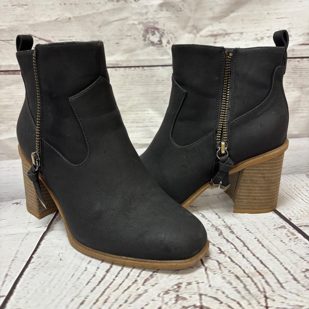 Dr. Scholls Rodeo Black Faux Suede Ankle Boots Block Heel 8.5M Comfort EUC